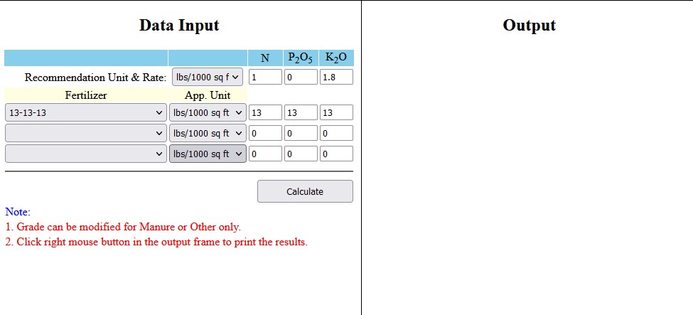 Screenshot of data input on multiple rows.